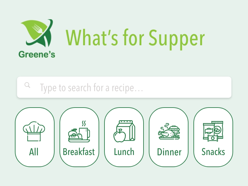 Illustration of a food app interface in all green.