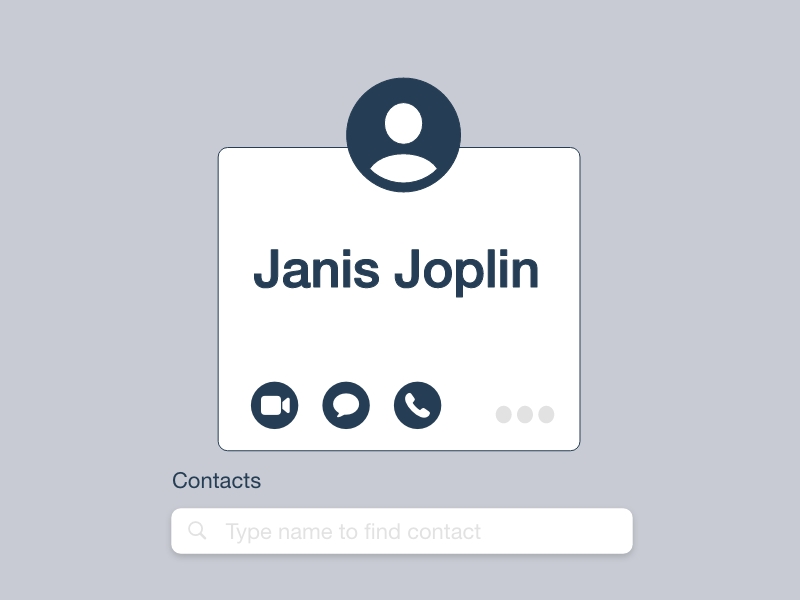 Illustration of mobile contacts app, with and enkarge contact along with the contacts photo.