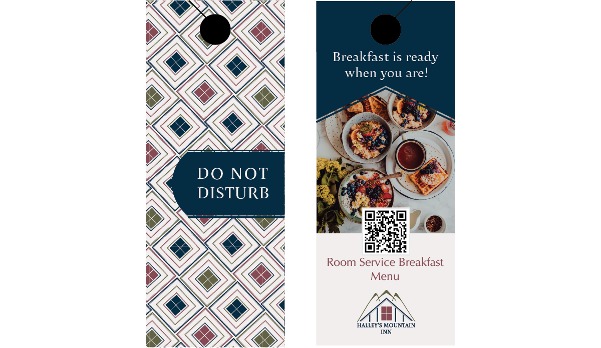 doorhanger with pattern, qr code and information on breakfast