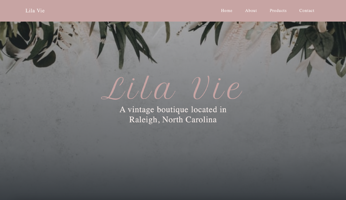 Home page image if flowers draped from top of image. The name Lila Vie written in center of image. 